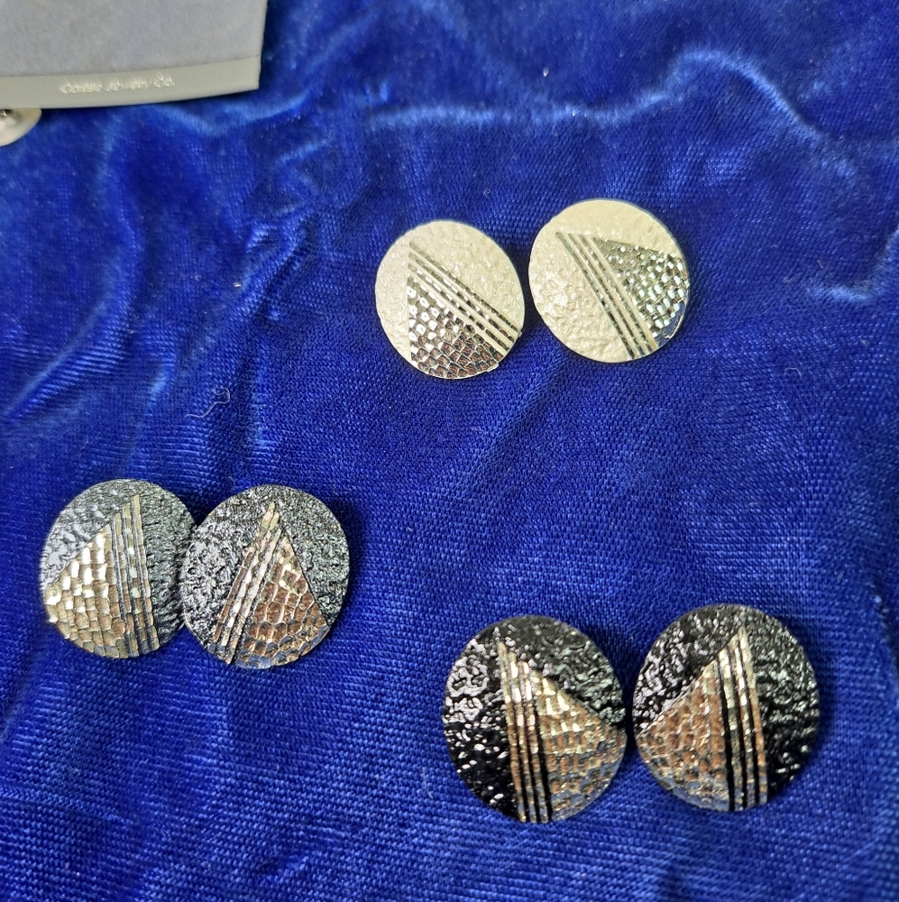 3 Pair 1Vintage 90's Metallic Painted .925 Post Earrings - Picture 4 of 12